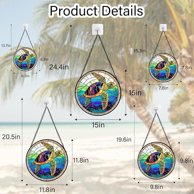 DASTOLL Stained Glass Window Hanging, Colored Turtle Ocean Suncatcher Diamond Glass Panel Hangings Marine Life Sun Catchers Decor for Birthday for Women, Men, Wife, Aunt, Mom 6.3 in