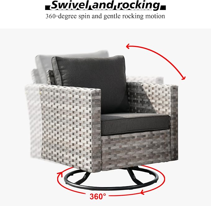 HOOOWOOO Outdoor Patio Sectional Furniture Sofa Set with Large Fire Pit Table,9 Piece Modern Wicker Couch with Swivel Chair,Modular Conversation Seating Set with Widened Armrest(Black)