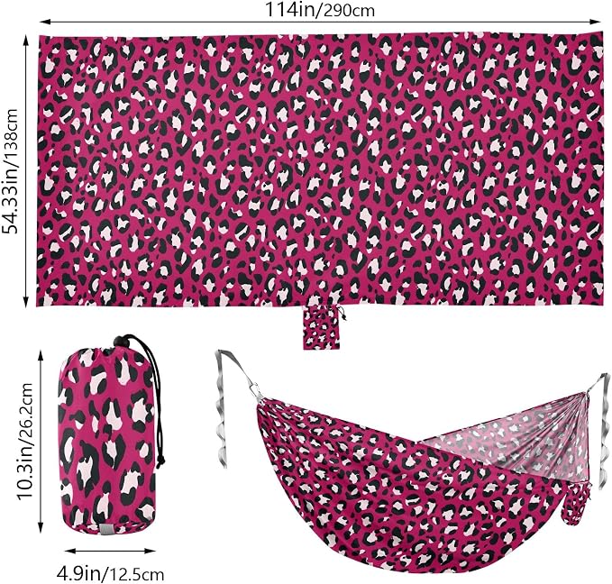 Camping Hammock Outdoor Hammocks for Outside Rose Red Leopard Cheetah Beach Trees Portable Lightweight with Pockets Tree Straps Indoor