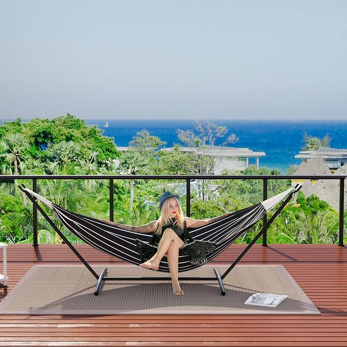 Double Hammock with Steel Stand - 2 Person Hammock Bed Indoor Outdoor, Brazilian-Style, with Carry Bag, 450lb Capacity, Portable & Easy Assembly, Chasm