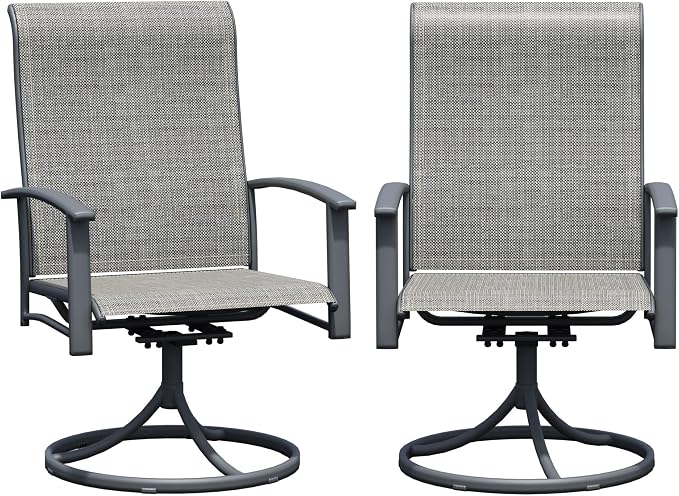Outdoor Swivel Rocker Dining Chair Set of 2, All Weather Patio Dining Chair with Textilene High Back and Metal Frame, Backyard, Lawn Garden and Deck Porch Patio Furniture Set