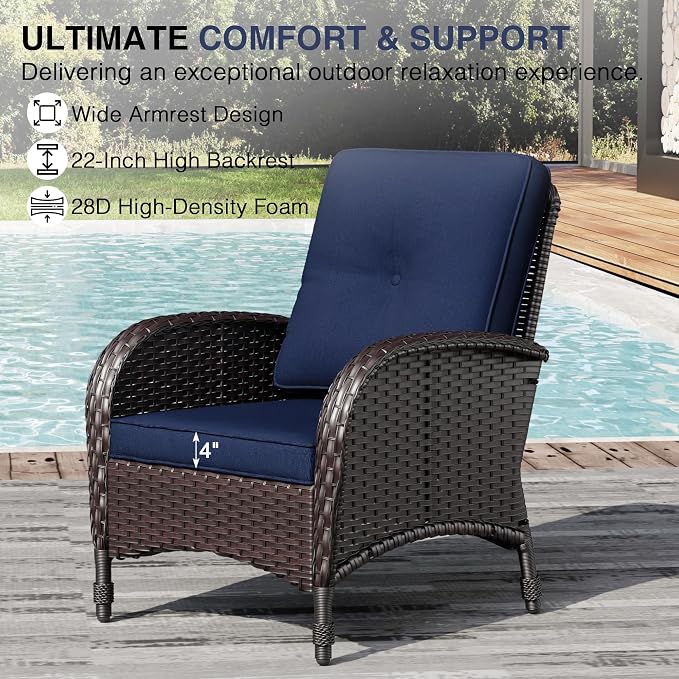 Joyside Wicker Patio Chairs, 4 Piece Rattan Outdoor Furniture with Thickened Cushions, High Back, Deep Seating, Wide Armrest, Outdoor Chairs for Porch, Deck