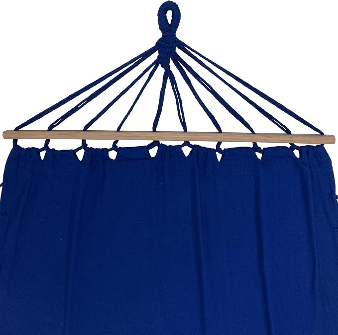 Hammock with Netted Fringe and Wooden Bars - 100" x 41" - Blue