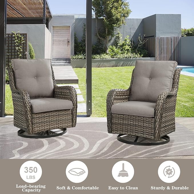 Belord 5 Piece Wicker Patio Furniture Set, Outdoor Swivel Rocker Chairs Set of 2 with Ottomans and 3 Seater Sofa, All Weather Patio Conversation Furniture Set, for Porch Pool, Gray Wicker/Gray