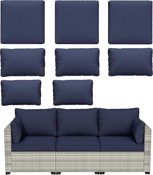 8 pcs Outdoor Cushion Slipcovers Outdoor Patio Cushions Covers Replacement Waterproof with Zipper w/3 Seat Cushion Covers and 5 Backrest Pillow Covers, Covers Only