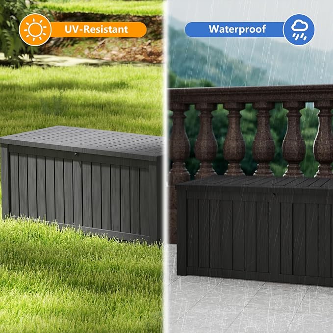 150 Gallon Deck Boxes Outdoor Waterproof, Outdoor Storage Box with Lockable Lid & UV-Resistant for Patio Furniture, Outdoor Cushions, Garden Tools and Pool Supplies, Black