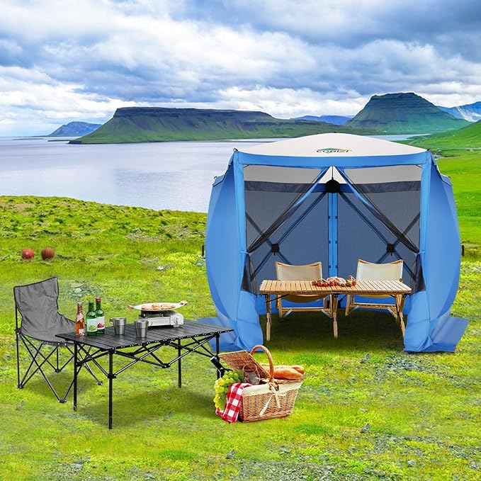 COBIZI 10x10 FT Pop up Gazebo, Popup Canopy Tent,Screened in Gazebos with sidewalls, Waterproof Portable Outdoor Small Screen Tents Sun Shelter,carpas para Patio for Camping, Garden and Backyard,Blue
