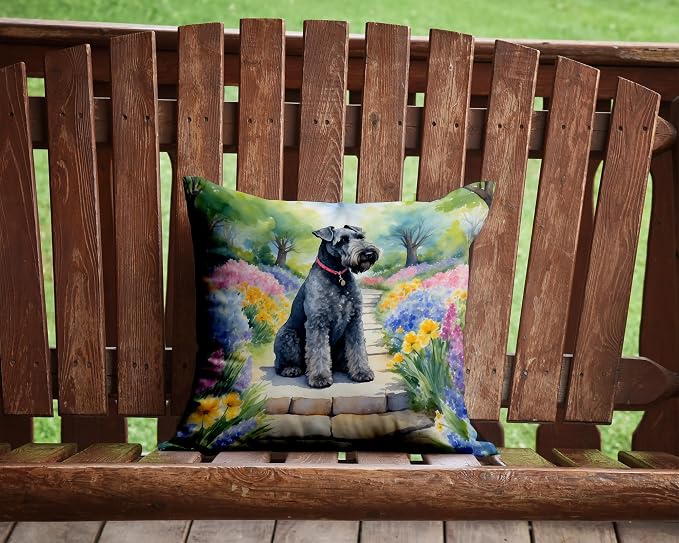 Caroline's Treasures Kerry Blue Terrier Spring Path Throw Pillow Machine Washable, Indoor Outdoor Decorative Pillow for Couch, Bed or Patio, 14Hx14W