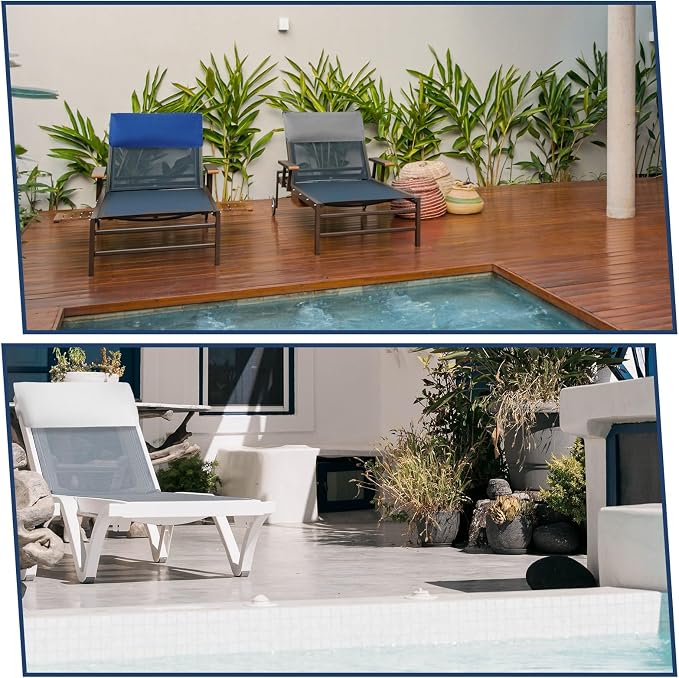 Headrest Pillow for Pool Chaise Lounge, Pool Lounge Pillows Outdoor with Elastic Band for Recliner and Pool Patio Chairs, Head Neck Support Pillow (White, 22x8.6x3.9)