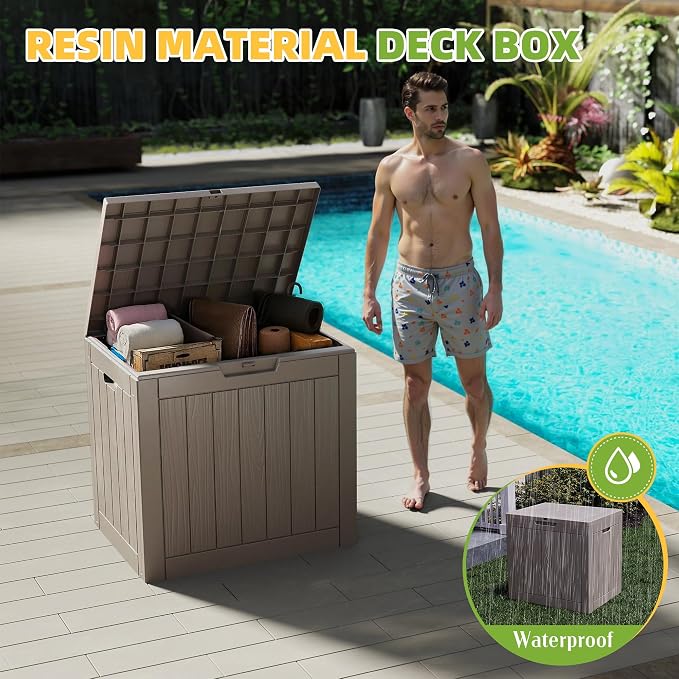 30 Gallon Outdoor Storage Box Weather Resistant UV Protection Waterproof Resin Deck Box for Garden, Patio, Porch, Delivery(Gray，30 Gallon)