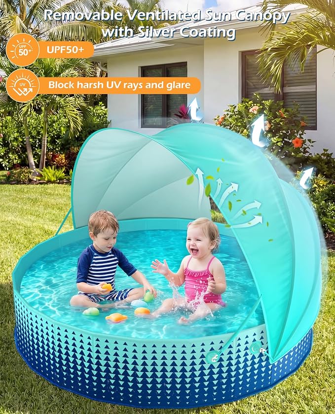 Jasonwell Kiddie Baby Pool with Canopy - Foldable Infant Toddler Kids Pool with Shade Baby Beach Essentials Tent Swimming Wading Pools for Toddlers 1-3 + Kids Dogs Ball Pit Backyard Water Play G, 79"