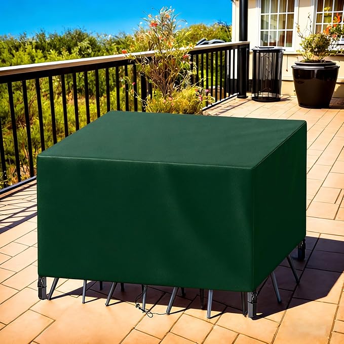 Patio Furniture Cover Rectangle 56"(L) x 56"(W) x 36"(H), Custom Heavy Duty 420D Waterproof Outdoor Cover with Drawstring & Buckles for Table Chair Garden, Green