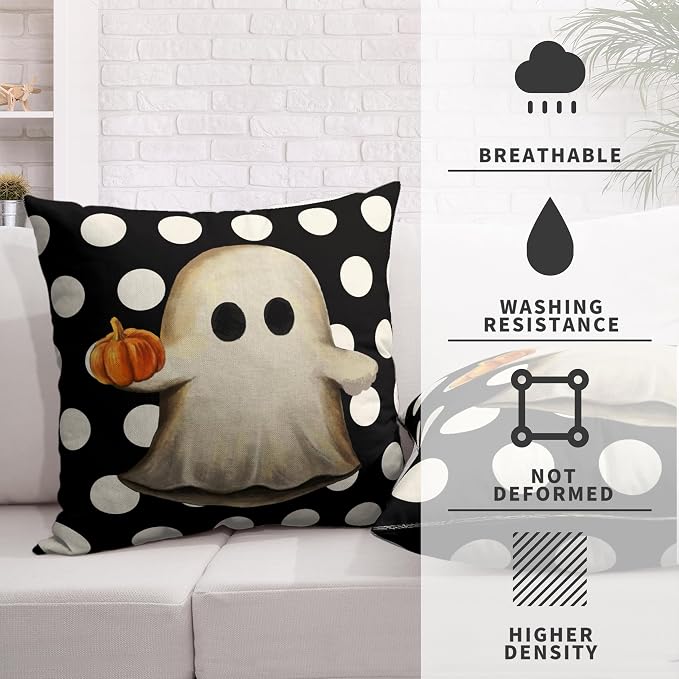 Cute Ghost Halloween Decor Pillow Covers White and Black Halloween Pillow Covers Ghost with Pumpkin Pillow Case 24x24 Set of 2 Horror Scary Cushion Case for Home Sofa