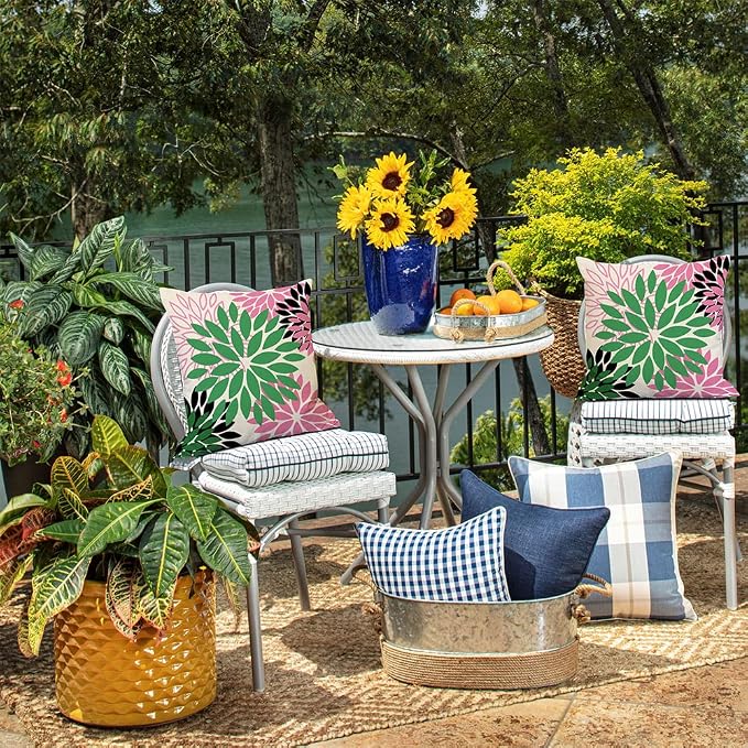 DFXSZ Outdoor Waterproof Pillow Covers 20x20 Set of 2 Green Pink Flower | Spring Summer Waterproof Flower Throw Pillowcases（No Inserts）Decor for Valentines Patio Funiture Garden Polyester Covers