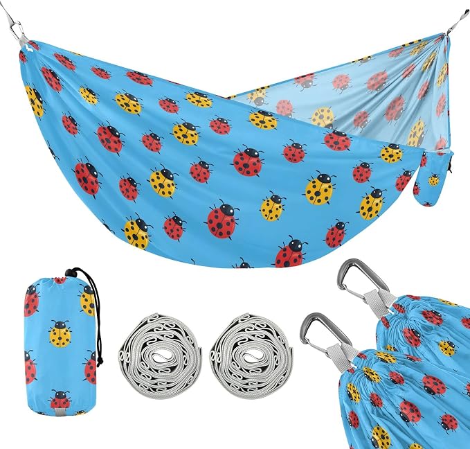 Camping Hammock Outdoor Hammocks for Outside Ladybird Blue Beach Trees Portable Lightweight with Pockets Tree Straps Indoor
