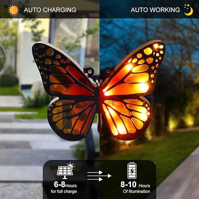 ground lights, equipped with 4 solar butterfly lights for outdoor waterproofing, 14 LED solar landscape lighting, suitable for gardens, courtyards, terraces, corridors, lanes, and walkways (yellow)