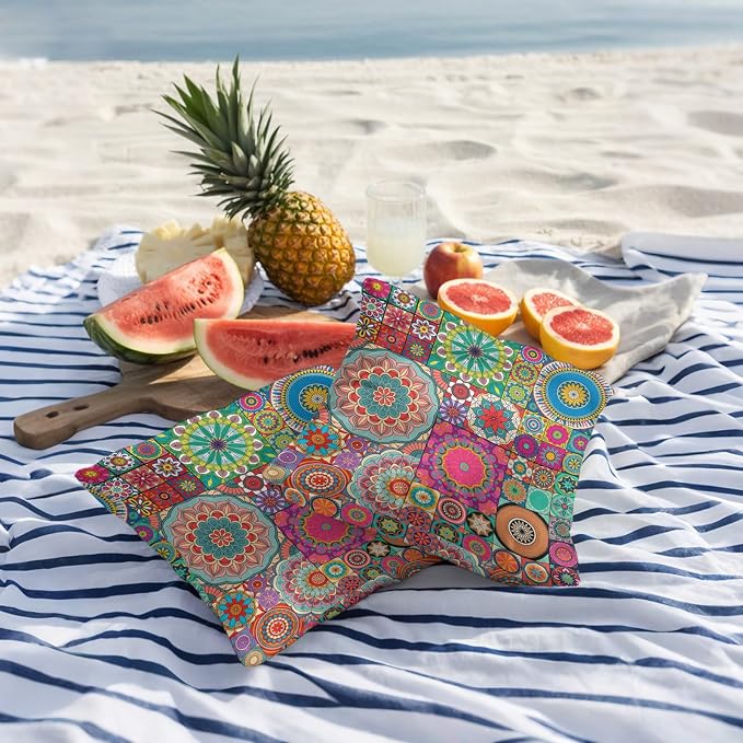 Colorful Ethnic Outdoor Pillow Covers 20x20 Inch Throw Pillow Covers Set of 2 Waterproof Decorative Pillow Cases National Modern Geometric Red Green Cushion Covers for Patio Furniture Garden Couch