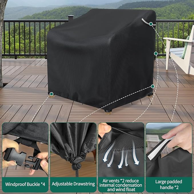 AKEfit Patio Chair Covers for Outdoor Furniture Waterproof 2 Pack,Heavy Duty Waterproof Outdoor Chair Covers for All-Weather Protection Lawn Lounge Deep Seat,Black-38W X 31D X 29H inches