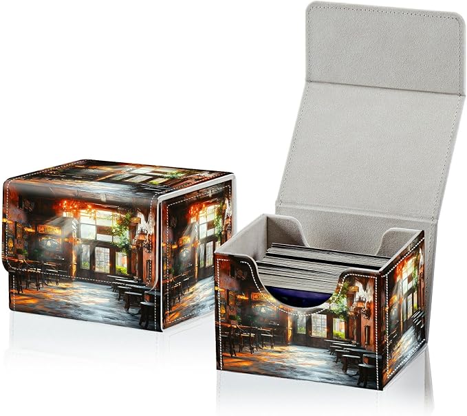 Card Deck Box for MTG, Cards Storage Box Fits 120+ Sleeved, Leather Small Size Strong Magnetic Closing Card Case for Board Games Magic TCG CCG Baseball Collection, Vintage Book Dining Tube