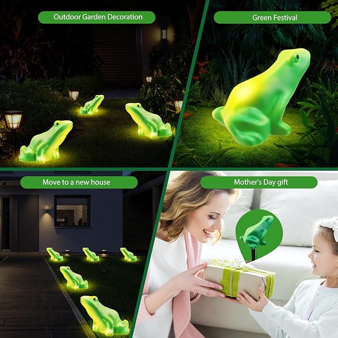 BeHiller Solar Frog Path Lights Outdoor for Garden Art Decor,6PACKS Frog Easter Yard Decorations,Frog Lights for Housewarming Gifts,Lawn Ornament,Gardening Gifts for Grandma,Women,Mom Day,House Decor