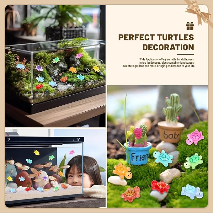 200pcs Mini Resin Turtles Luminous Tiny Turtle for Crafts Dollhouse Miniatures Mini Resin Things Animals for Fairy Garden Micro Landscaping Decoration Home Decor, 10 Colors(0.4 * 0.5inch)