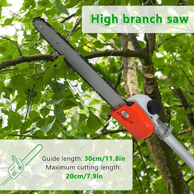 52cc 2-Cycle Gas Powered Weed Eater, Heavy-Duty Brush Cutter, Gas String Trimmer & Hedge Trimmer Combo Kit with Extension Pole, 2.3KW Multi-Functional Trimming Tool for Weeds Grass Orange