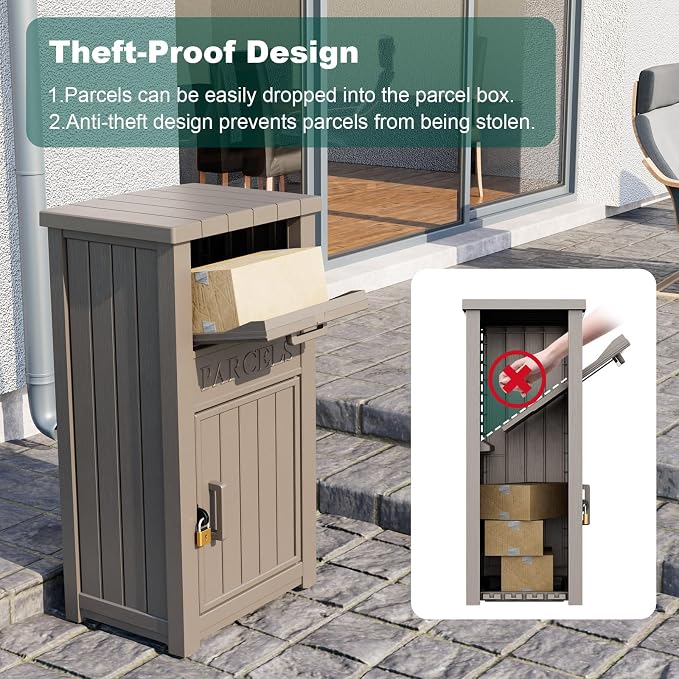 Package Delivery Box - Ventilated Resin Package Delivery Boxes for Outside, Modular Outdoor Storage Box for Porch, Deck, or Entryway