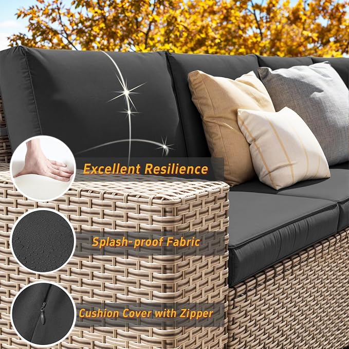 10 Pieces Patio Furniture Set with Fire Pit Table, Outdoor Sectional Wicker Sofa with Thick Cushions, High Back Swivel Rocker Patio Chairs, Rattan Conversation Set with Coffee Table, Black