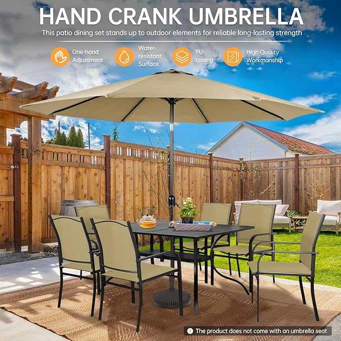 SUNCROWN 8 - Piece Outdoor Dining Set, Patio Furniture Set with 6 Textilene Dinning Chairs, 1 Rectangle Metal Table and 1 Brown 9Ft Patio Umbrella for Lawn Garden Backyard Deck, Brown