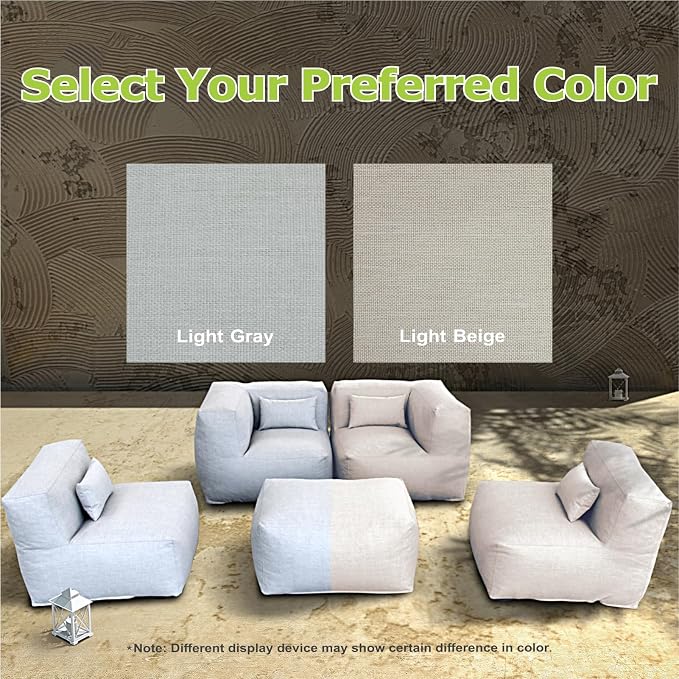 ANNYH Modern Calaluna 5Pc OUTDOOR Furniture Sectional Conversation Set- COMBINATION of 2Middle 2Corner 1Ottoman/Coffee-Expansion Foam Filling chairs-A UNIQUE Modular Contemporary Sofa (Light Beige)