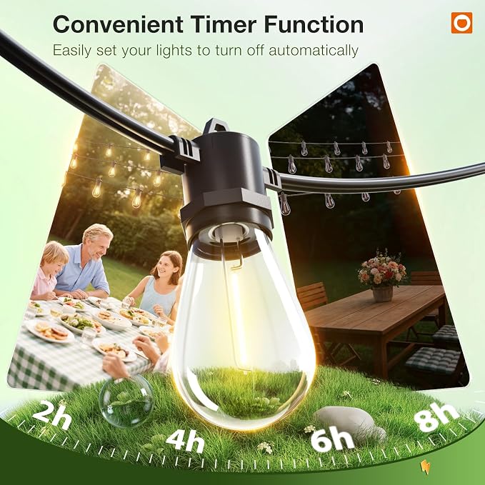 addlon 100FT Outdoor String Lights LED with Remote Dimmable Waterproof | Timer & 3 Lighting Modes, Shatterproof Edison Bulbs, Connectable Hanging Strand for Patio Outside Backyard Porch Party Décor