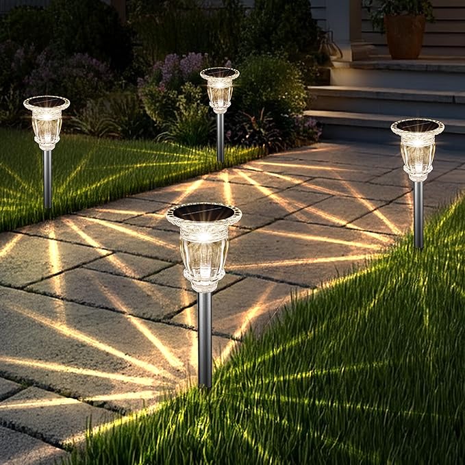 Solar Pathway Lights Outdoor 6 Pack, Warm White Solar Garden Lights, 17.5" IP65 Waterproof Glass Stainless Steel Tungsten Solar Powered Landscape Lights for Yard Walkway Driveway Patio Lawn Flower Bed