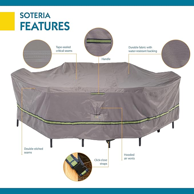 DUCKCOVERS Soteria Waterproof 109 Inch Rectangular/Oval Patio Table with Chairs Cover, Outdoor Table and Chair Cover