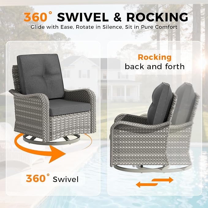 14-Seat Modern Patio Furniture Set with Swivel Rocking Chairs, Thick 4″ Cushions, Dual-Strand Wicker Rattan, Rust-Resistant Steel Frame – Outdoor Conversation & Modular Sectional,Black