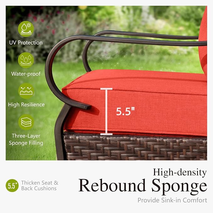 Sophia & William Patio Furniture Set with Fire Pit Table, 4 PCS Metal Outdoor Conversation Set with Fire Pit Table, 2 Sofa Chairs,3-Seater Couch for Outdoor Seating, Backyard, Porch(Red)