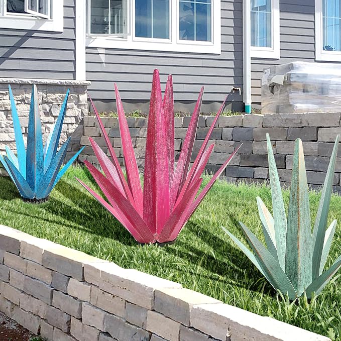 KODIBO 24" Metal Agave Plant Outdoor Decor, Large Yard Sculpture, Rose Red | Hand-Painted Finish, Outdoor-Resistant Metal, Tequila Rustic Sculpture, Artificial Plants Outdoor, Gifts for Garden Lovers