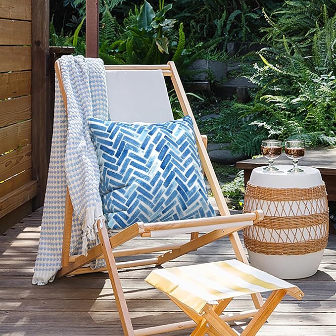 Outdoor Throw Pillow Covers 16x16 Inch, Square Patio Pillow Cases Pack of 2, Modern Decorative Back Cushion Covers for Patio Furniture Garden Couch Farmhouse, Blue Bricks