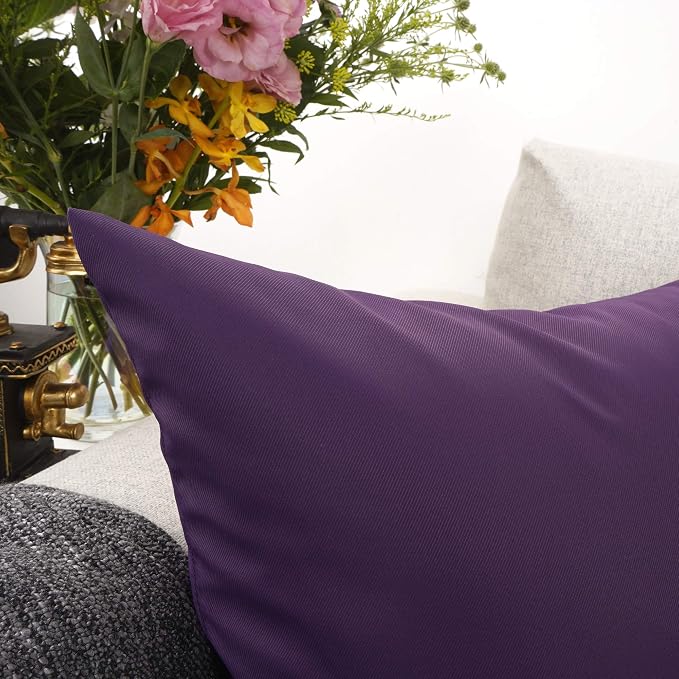 YOUR SMILE Pack of 2 Decorative Outdoor Waterproof Pillow Covers Garden Cushion Sham Throw Pillowcase Shell for Patio Tent Couch (Purple, 18''x18'')