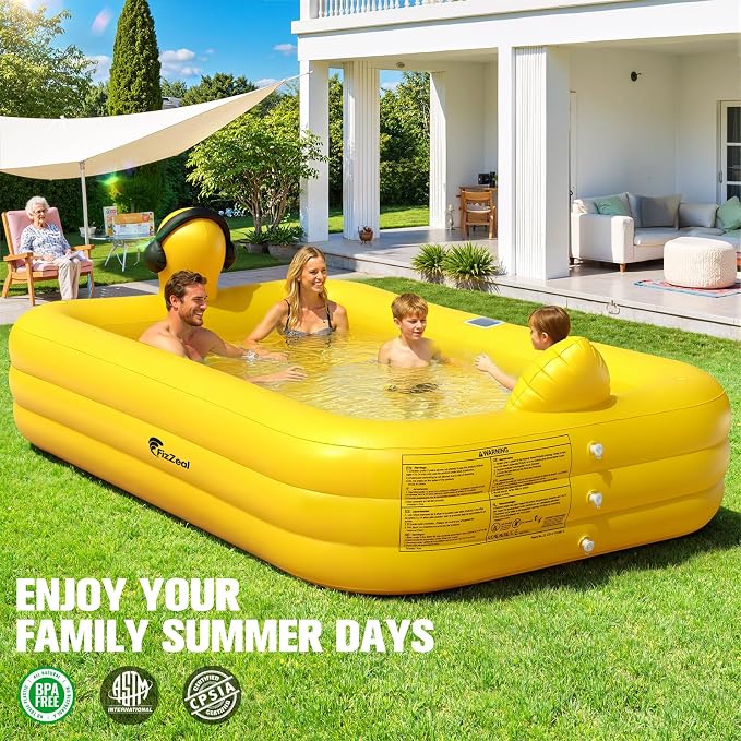 FizZeal Inflatable Pool with Lights,Solar Duck Inflatable Swimming Pool for Kid,Blow Up Pool for Adults,Large Inflatable Kiddie Pool,Durable Thickened Family Inflatable Kid Pool for Backyard 99*62*21