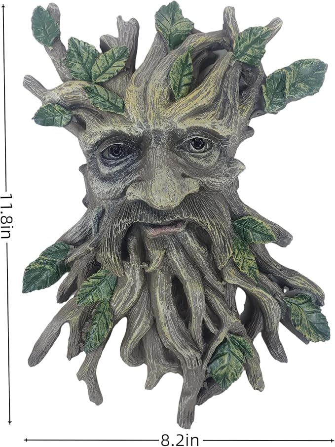 Whimsical Tree Face Garden Decoration ，Tree Faces Decor Outdoor Wallmounted Statue Art with Leaf Features, Outdoor Decor Garden Accessory (Nature and Outdoors)