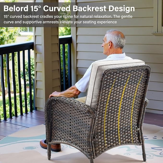Belord Patio Club Chair Wicker Chairs - Outdoor High Back Chair Set of 2 Patio Furniture Set Rattan Seating with Removable Cushions for Porch Balcony Deck Pool Sunroom Light Brown/Beige