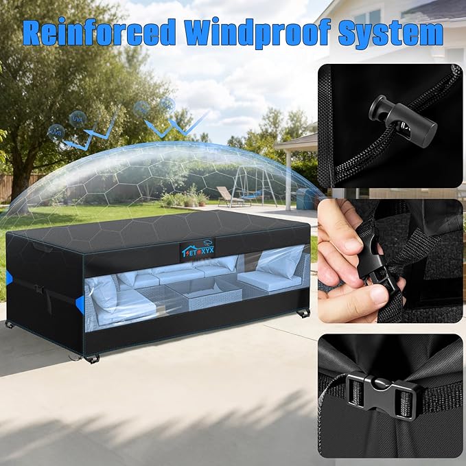 Outdoor Dining Table Cover, Translucent Rectangle Patio Dining Table Cover, 600D Oxford Waterproof Outside Table Covers Furniture Covers (62.2"L x 52"W x 28.3"H)