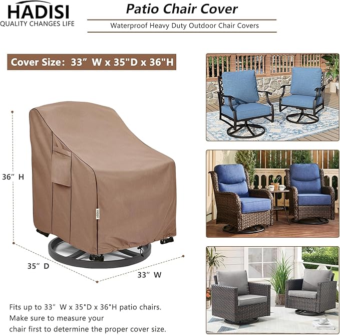 Patio Chair Covers for Outdoor Furniture Waterproof, Heavy Duty Waterproof Outdoor Swivel Chair Cover (33"W x35"D x36"H - Brown)