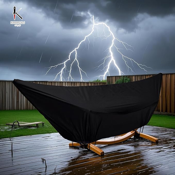 Outdoor Waterproof Hammock Cover for 15FT Hammock Stand,with Zip and Elastic Ropes,and It has Windproof Effect,420D Heavy Duty Oxford (Black,15foot)