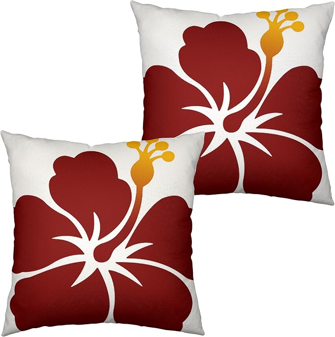 Summer Hawaii Hibiscus Flowers Throw Pillow Covers 16x16 Red Hawaiian Floral Pillow Covers Set of 2 Tropical Plant Decoration Pillowcases for Couch Living Room Home Decor