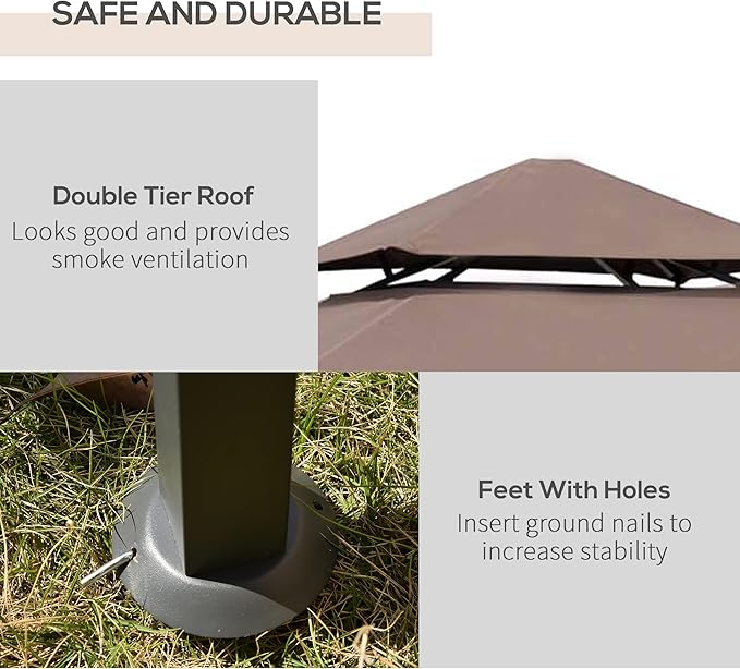 Outsunny 8' x 5' Grill Gazebo with Double Roof, Outdoor BBQ Gazebo with 2 Side Shelves, Steel Grill Tent Canopy for Patio Yard Garden, Coffee