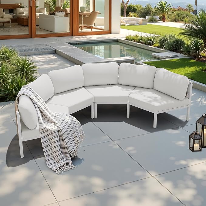 Crestlive Products Curved Patio Furniture Set, Modular Half Moon 4-Seater Sofa, Aluminum Outdoor Sectional with 5-Inch Water-Resistant Cushions, All Weather Couch for Backyard, Deck, Porch, Poolside