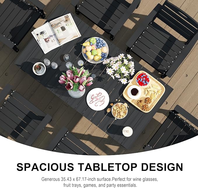 Domi HDPE Outdoor Dining Set, All-Weather 3 Piece Outdoor Dining Table Set with 2" Umbrella Hole, Outdoor Patio Dining Set for Garden, Poolside, Backyard, Deck, Black