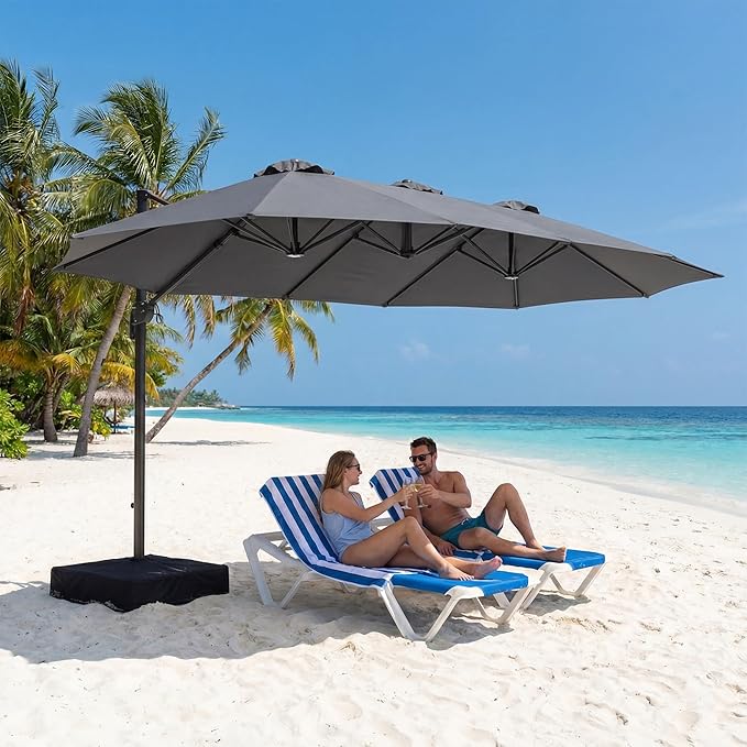 COSIEST 8 * 13FT Cantilever Patio Umbrella with Base,Large Rectangle Offset Umbrella，Heavy Duty Double-Sided Table Market Umbrella for Garden, Pool, Deck Shade, Dark Gray
