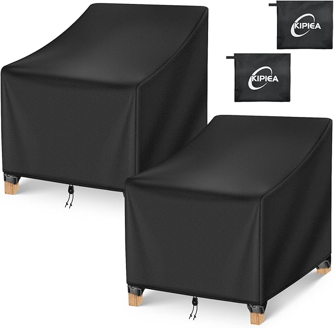 Kipiea Patio Chair Covers Waterproof Winter 2 Pack - Heavy Duty Lawn Outdoor Furniture Chair Covers with Anti UV and No Tears, No Fading (37" W x 30" D x 31" H)